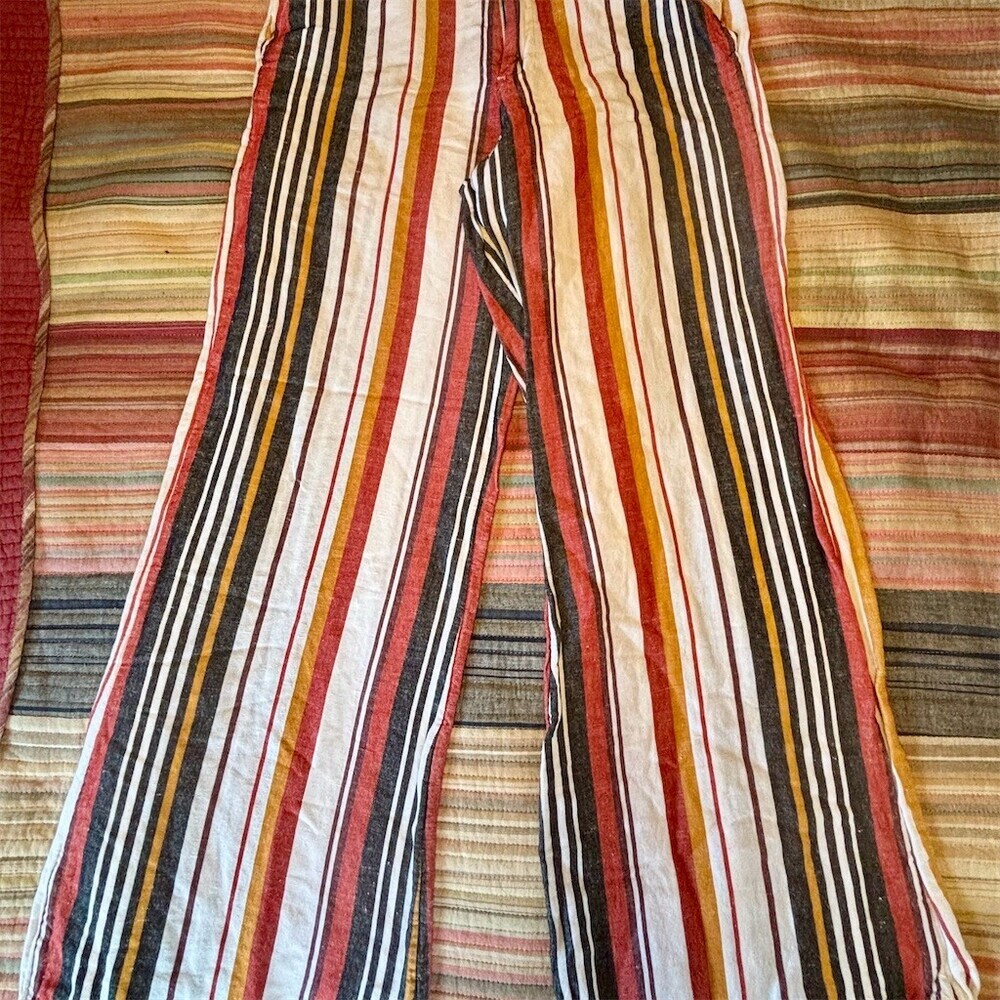 Stone Row Pants Womens S Multicolor Striped Wide-Leg Pull-On Boho Retro